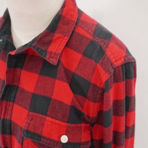 J. Crew Flannel Red Black Plaid Collared Shirt Jacket Large Zip + Pockets Cotton - Picture 4 of 9